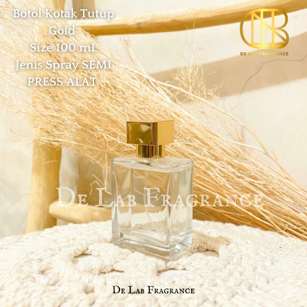 botol parfum petak tutup gold 100 ml spray semi press/ botol parfum lucu elegant mewah exclusive