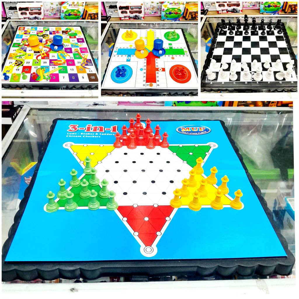 HALMA BESAR Catur Papan Plastik 4-in-1 Board Game Ludo UlarTangga