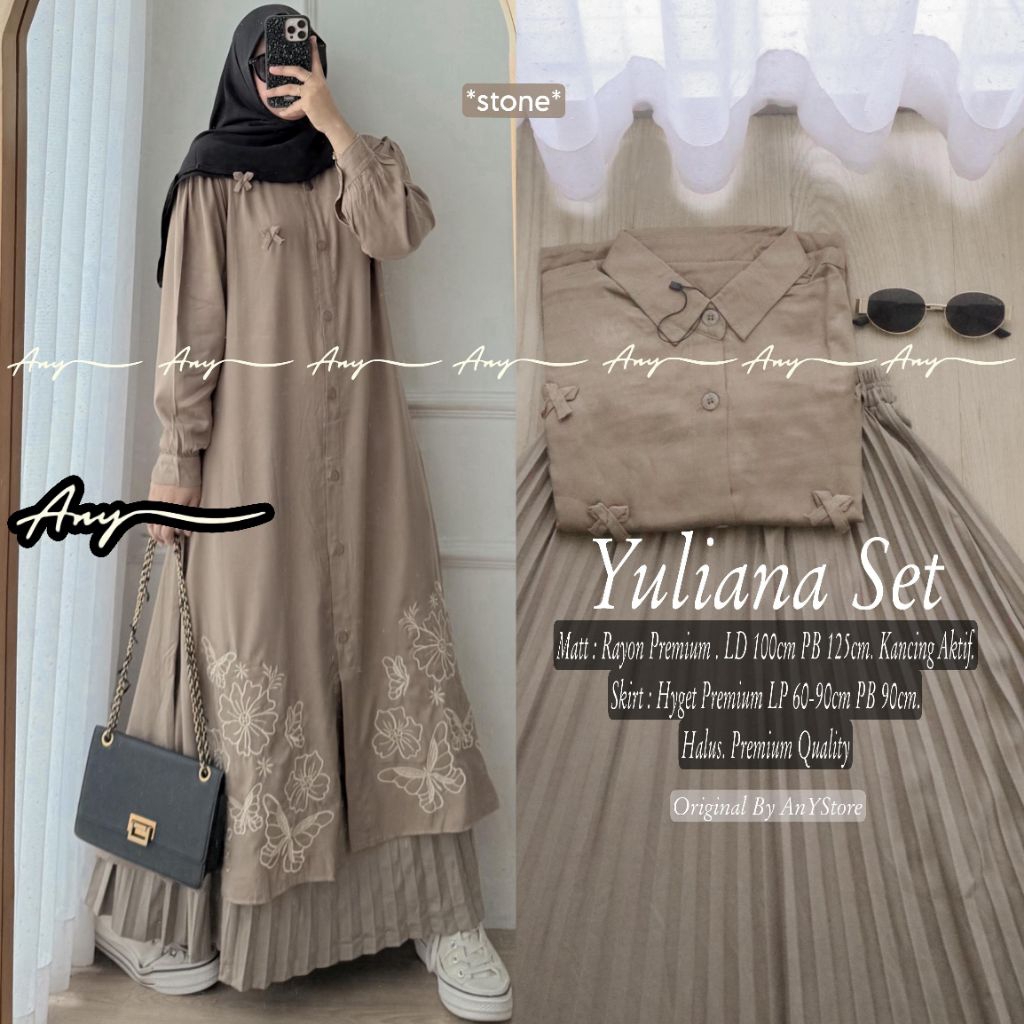 Denza set rok ori any / set long tunik dan rok plisket / set wanita / set rok remaja wanita