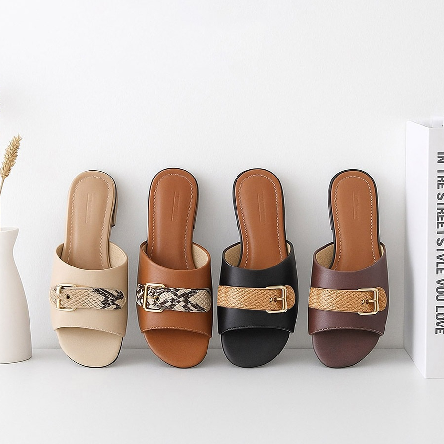 Toko Va - Sandal Heels Wanita Kulit Asli | Big Size 41 42 43 44 45 | Sendal Selop Acara Pesta Pernik