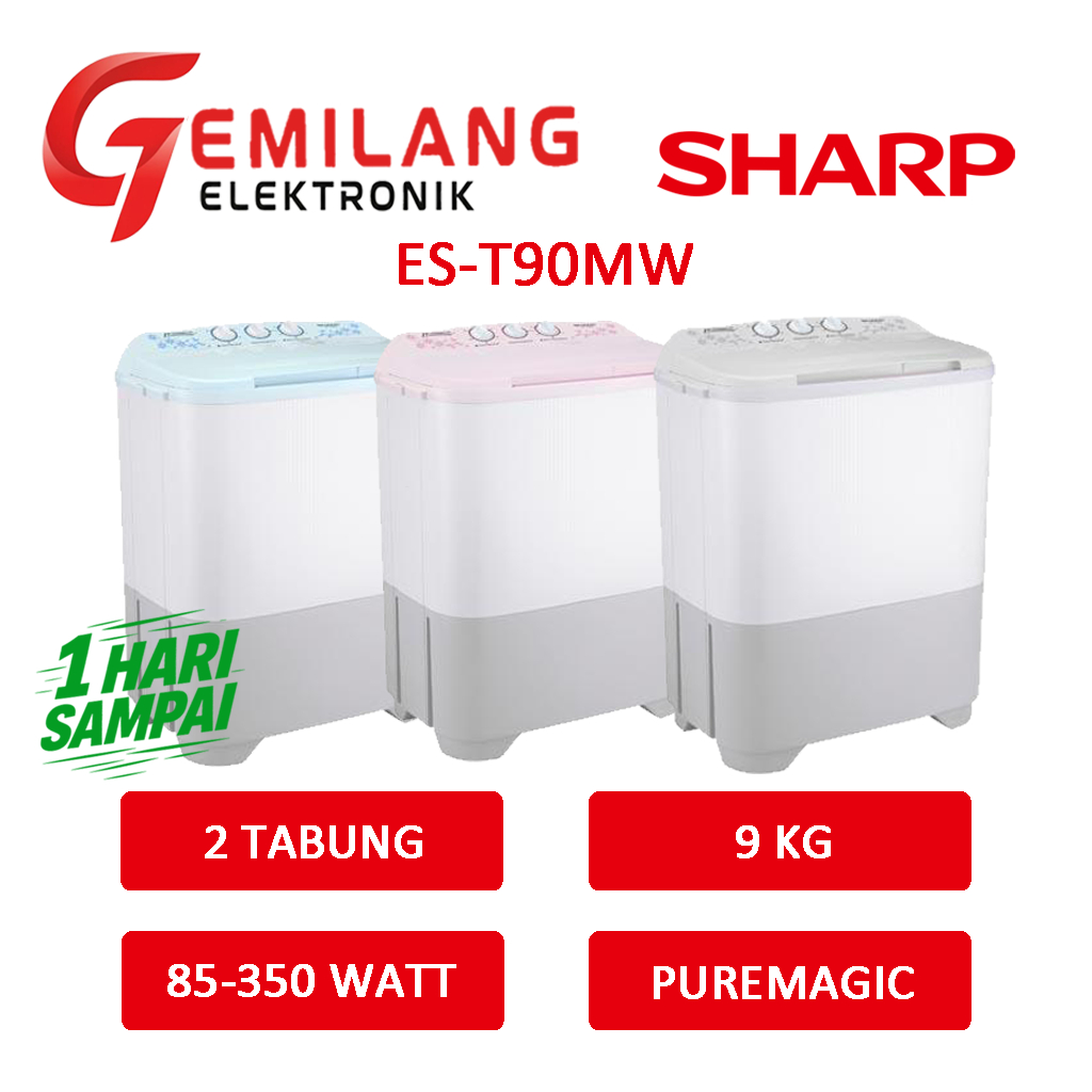 MESIN CUCI SHARP ES-T90MW MESIN CUCI 2 TABUNG 9 KG PUREMAGIC