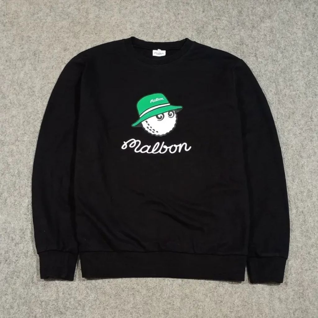 Crewneck pria lengan panjang hitam polos MALBON size L second