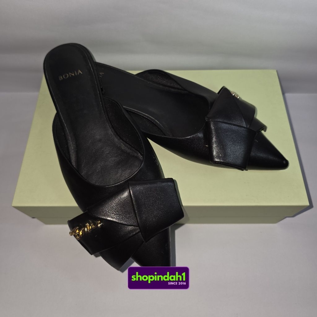 Bonia Black Elettra Mules size 39 woman shoes sepatu sandal preloved