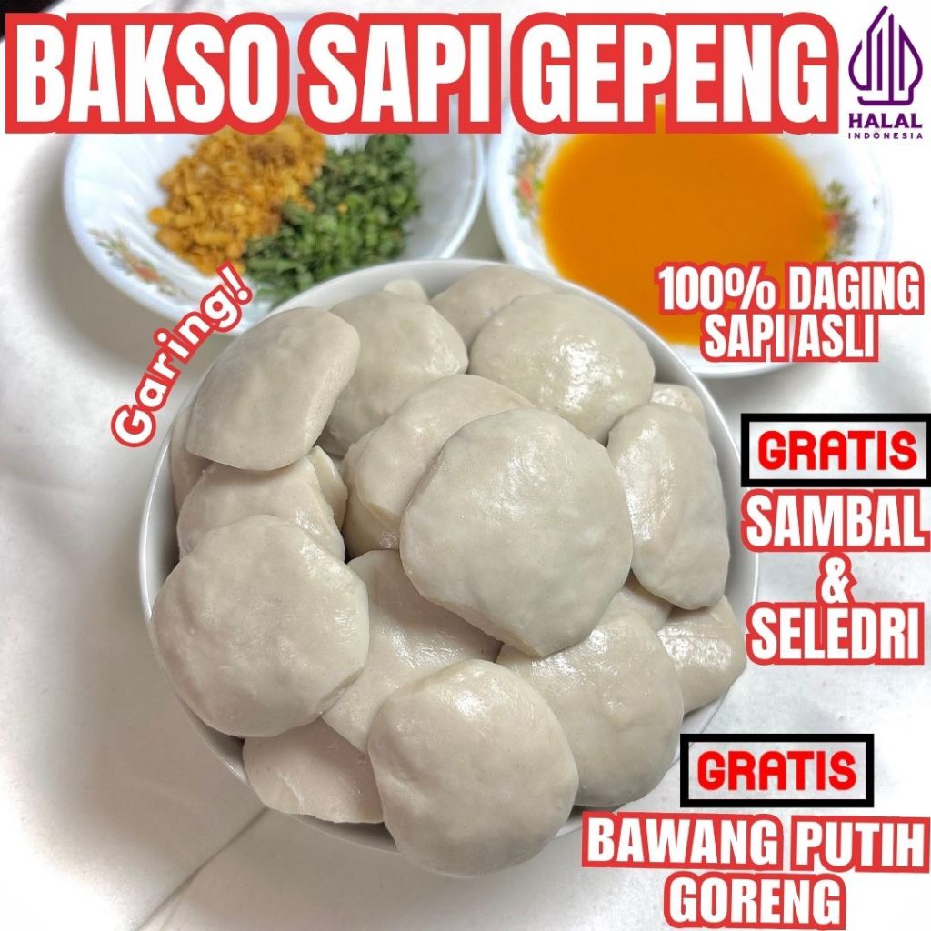 Bakso Sapi Gepeng Premium 100% Halal (Gepeng,Bulat Halus,Urat) | Bakso Sapi | Baso Daging Sapi Asli 