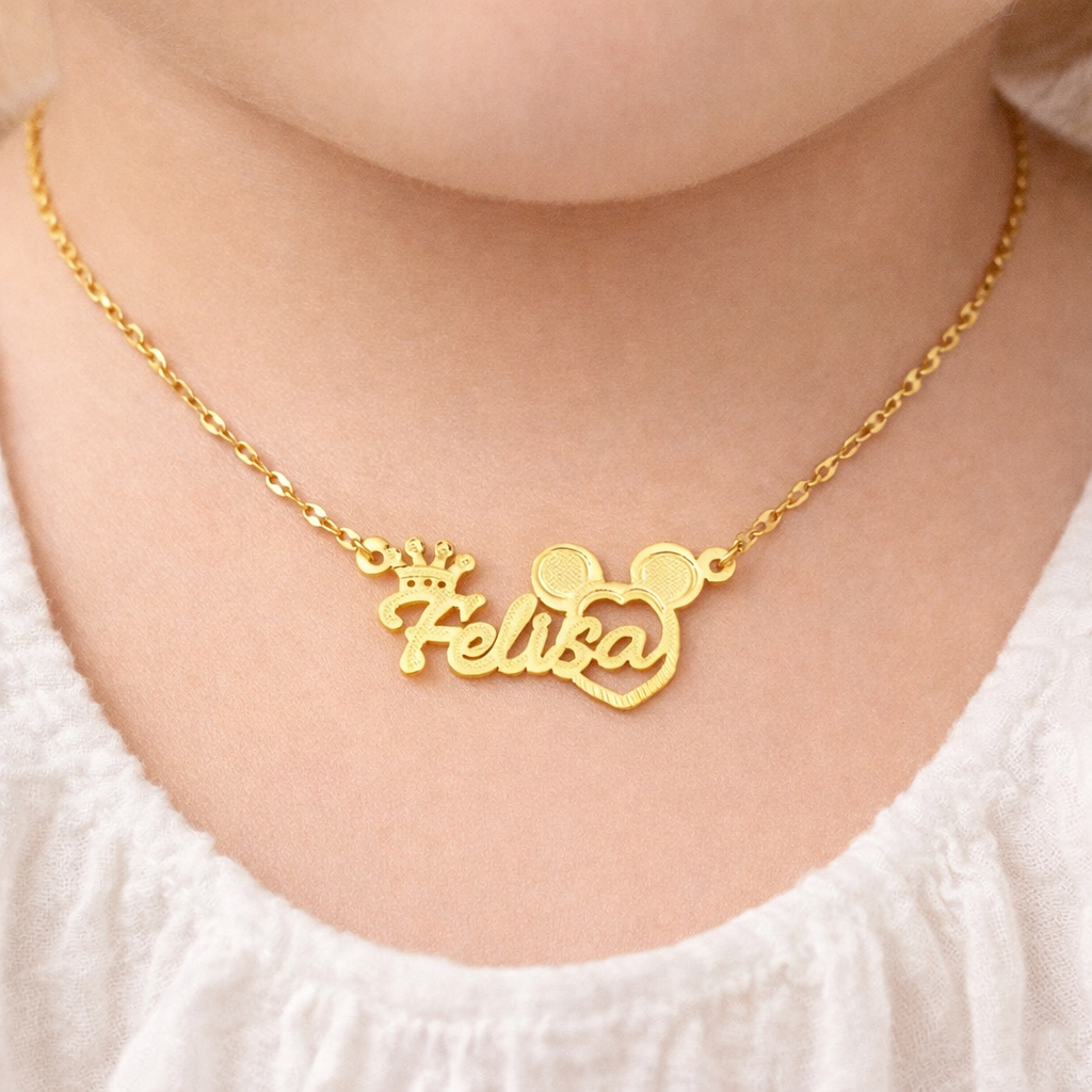 Kalung Ukir Nama Anak Grafir Desain Karakter Rantai Pecah Kopi Gold Silver Titanium Anti Karat