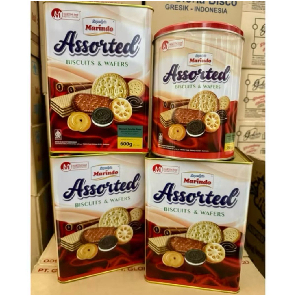 Marindo Assorted Biscuit Kaleng  Segi 600gr I  Bulat 550 gr 1 karton isi 6