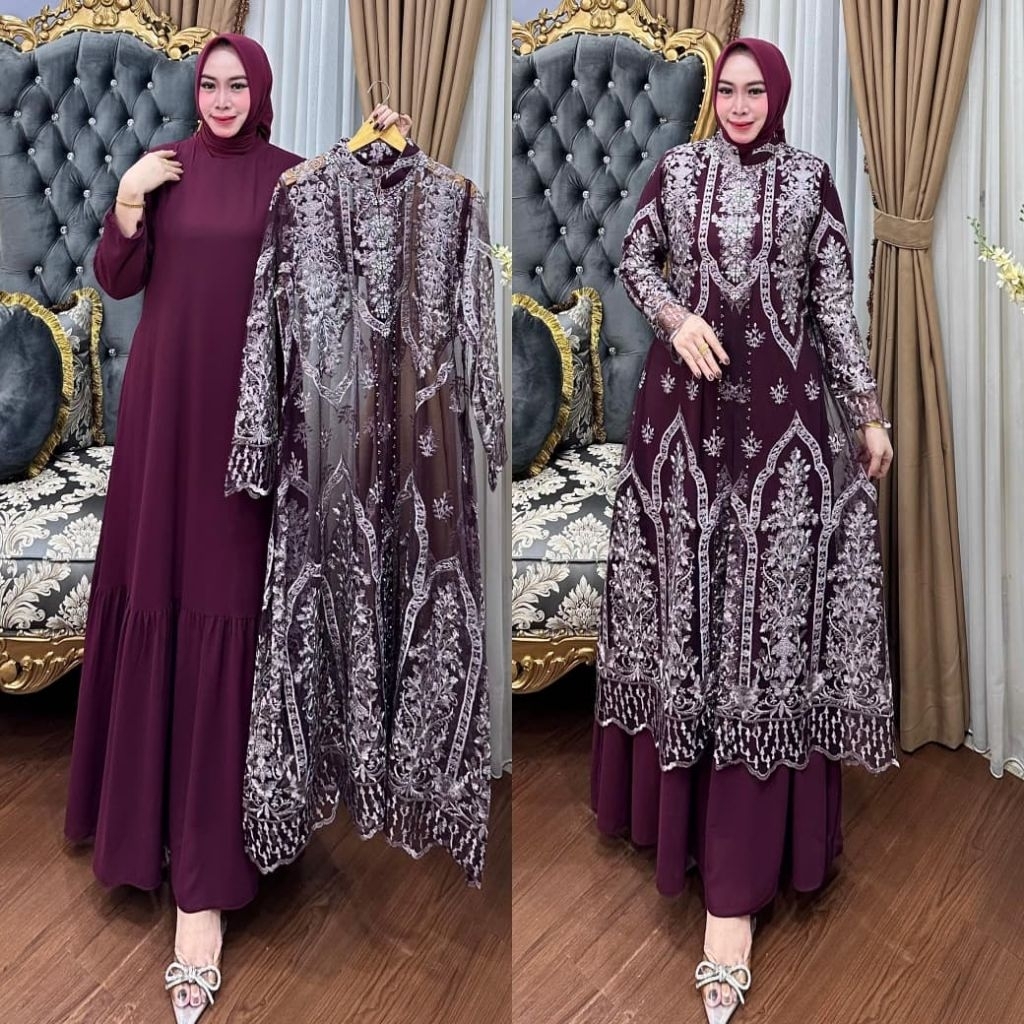Gamis Hanisha outer Lepas pasang Tile mewah Gamis Mewah dan elagan model kekinian cocok di pakai sem