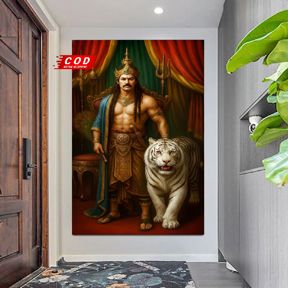 Poster Cetak Prabu Siliwangi Dan Harimau Putih/Hiasan Dinding Maharaja Prabu siliwang/Bisa CODi