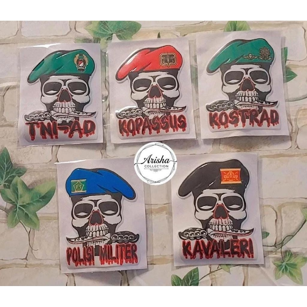 Stiker Embos Logo Baret Tengkorak, TNI AD, KOPASUS, KOSTRAD, PM, KAVALERI/arisha_collection18