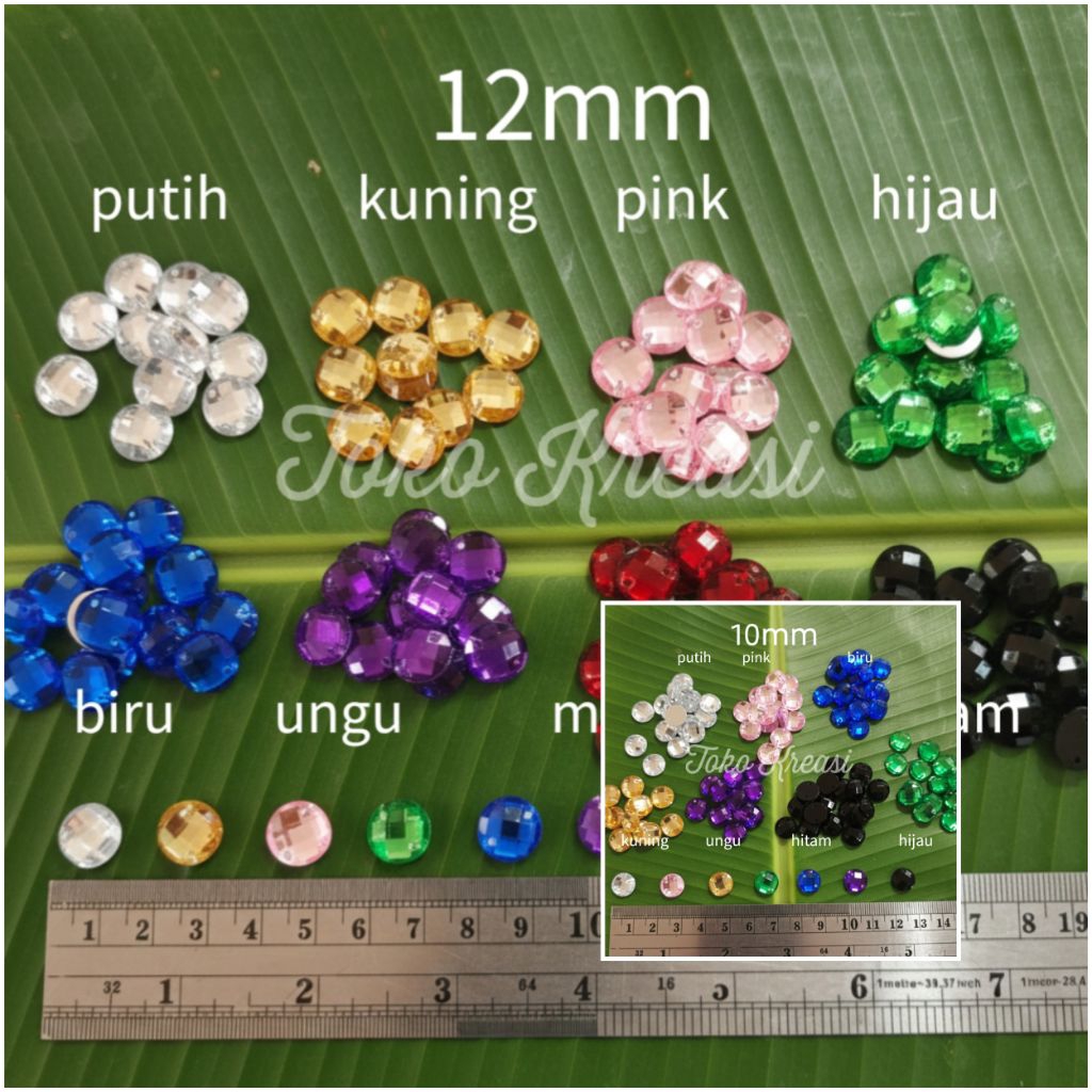 ‎(PerLusin isi 12pcs) Payet Diamond Cangkang Crystal Bulat 10mm & 12mm Jahit - Tempel‎‎