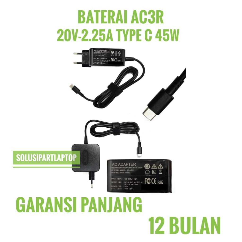 Adaptor Charger Acer Chromebook C733 C733T Usb Type C 45W Original