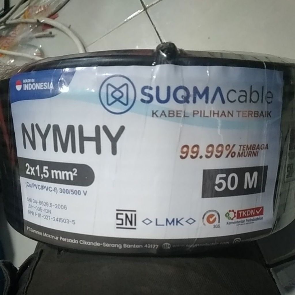 Kabel listrik NYMHY 2×1,5 serabut ECERAN PERMETER SUQMA tembaga murni Kabel pilihan terbaik