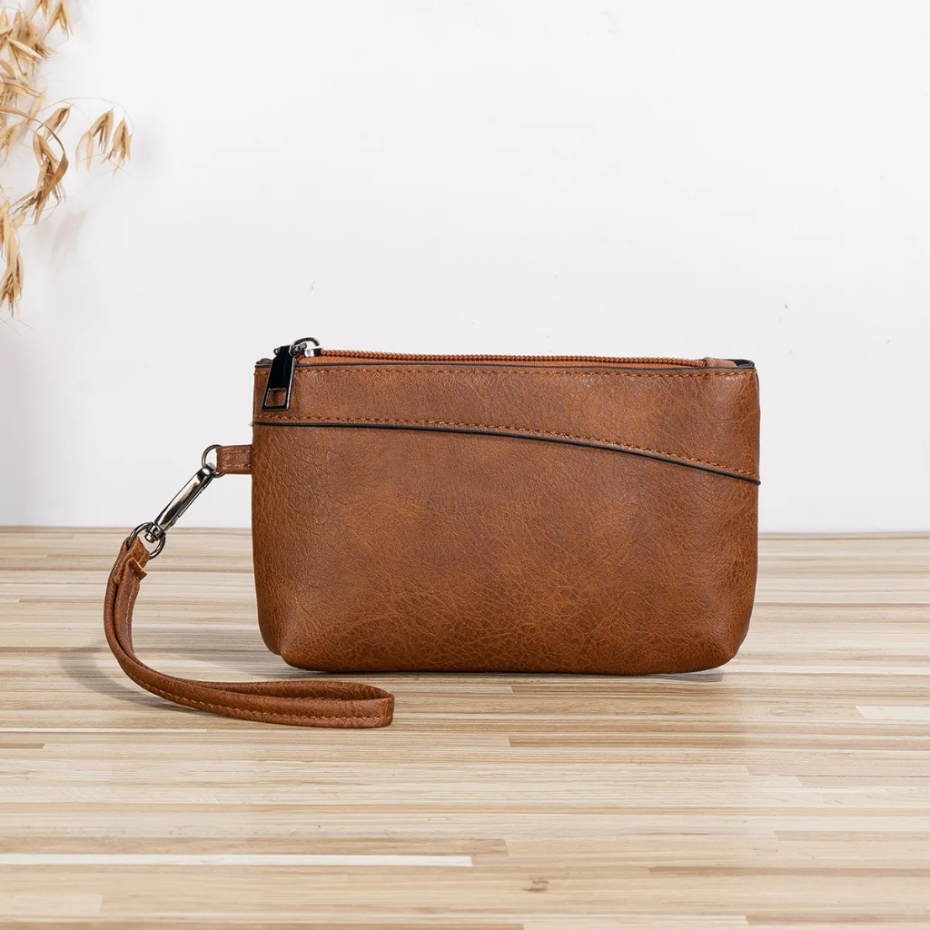 Tas Tangan Wanita dengan Resleting, tas  Kulit sapi asli, Bentuk Persegi Panjang, Warna , Tas Koin