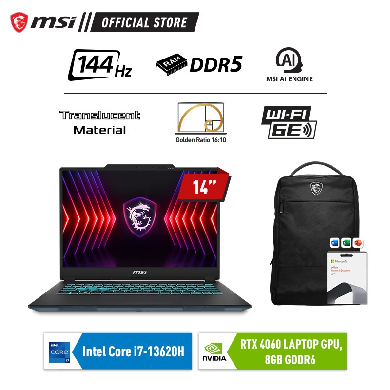 MSI CYBORG 14 CORE I7 13620H RTX4060 - 16GB 512GB W11+OHS 14.OFHD+ 144HZ 100SRGB