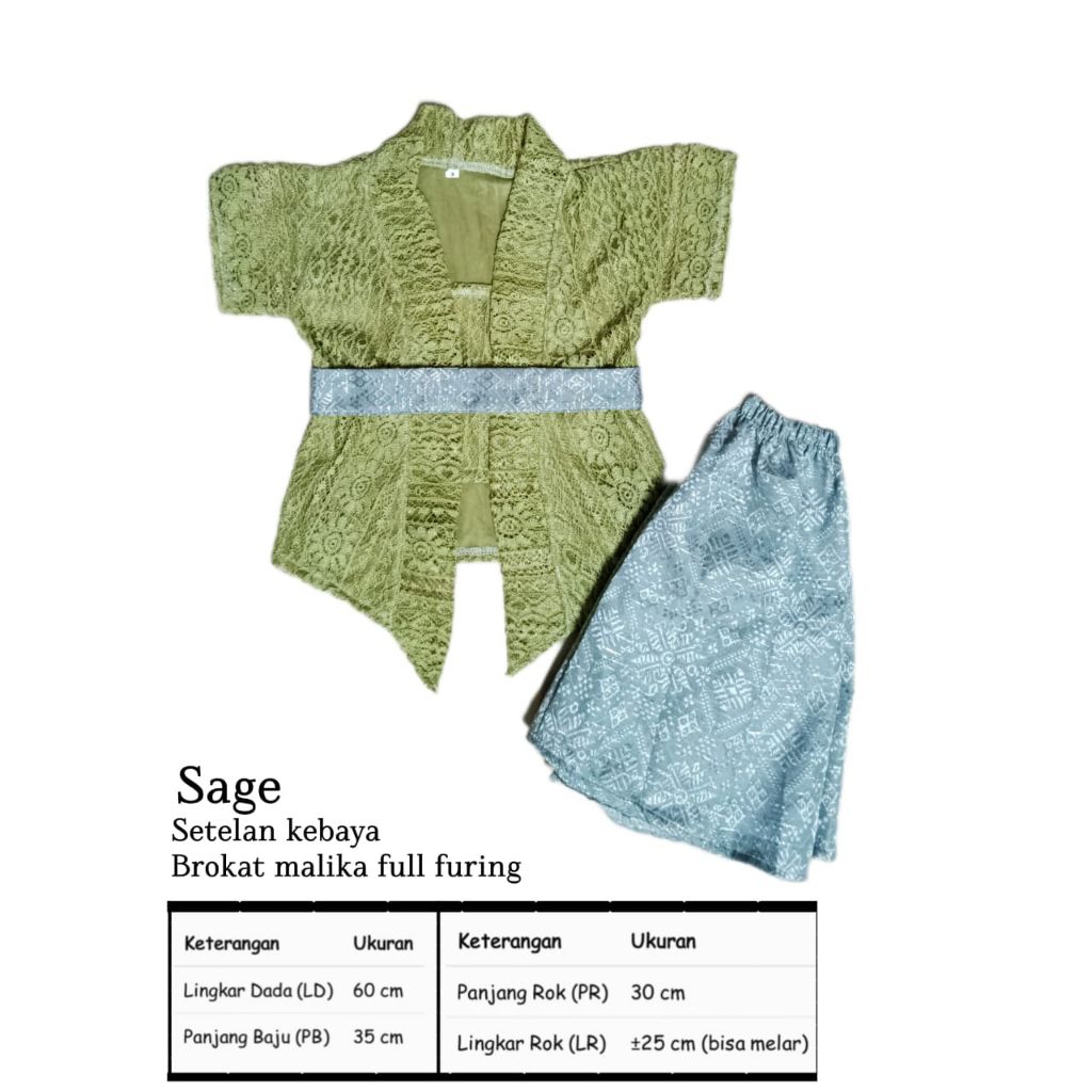 One Set Kebaya Songket Anak Sage Rok Biru Batik