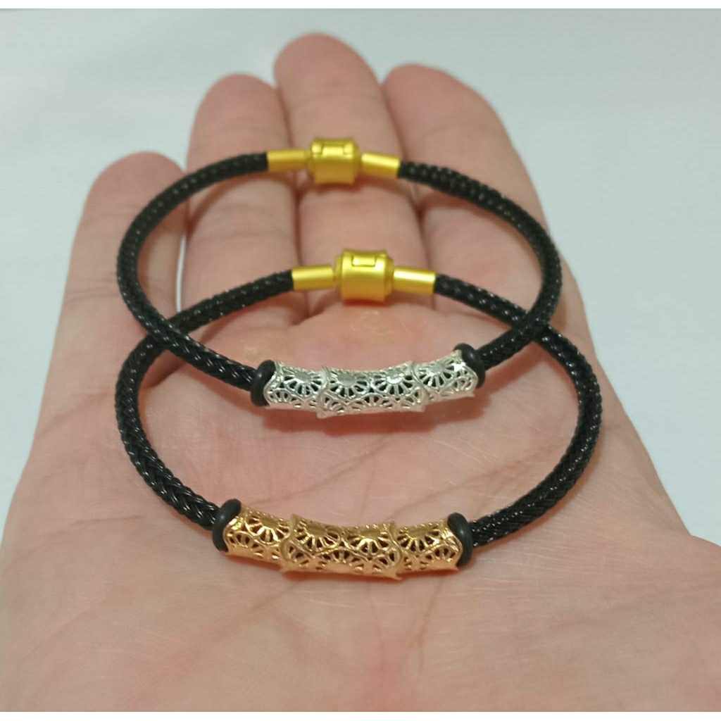 GELANG TANGAN PERAK ASLI TABUNG UKIR TALI ANTI AIR ( PERAK SILVER 925 )