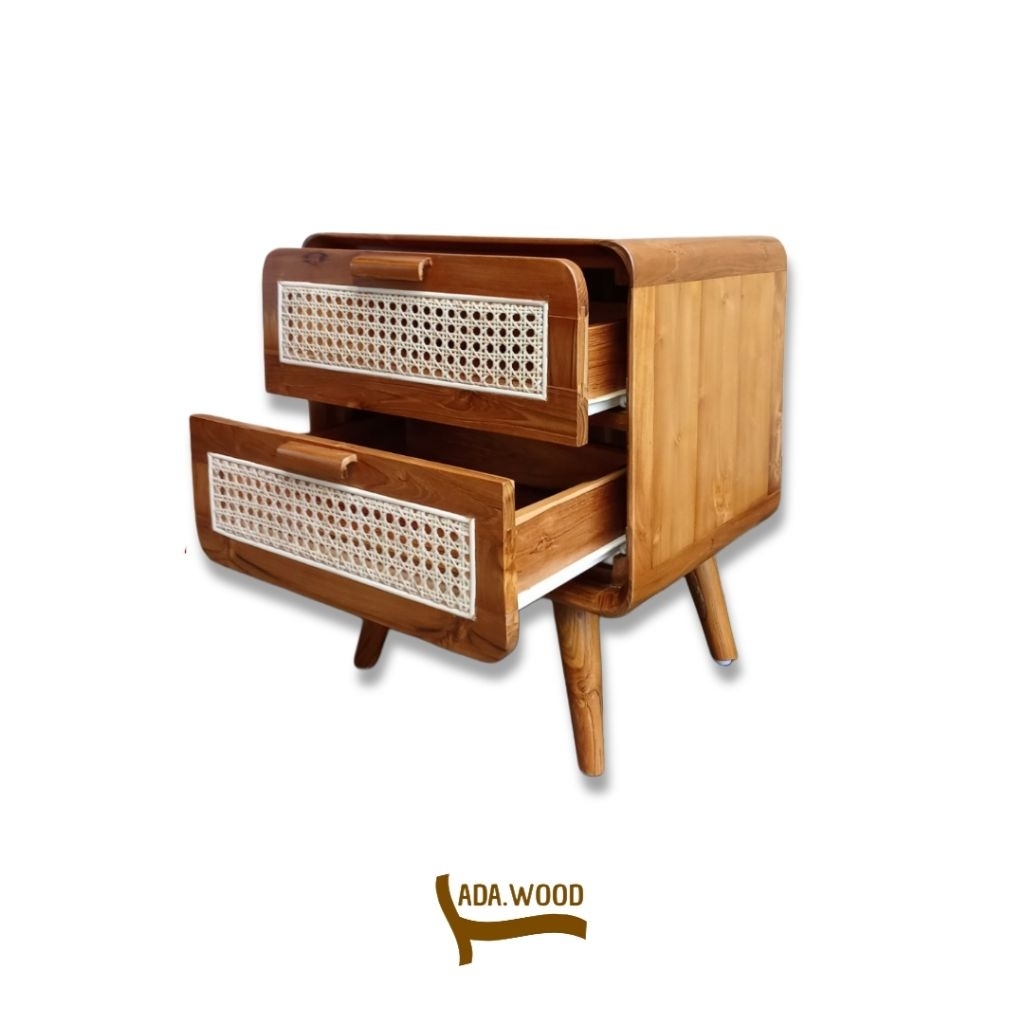 Nakas 2 laci rotan minimalist kayu jati bedside Nakas 2 laci rotan minimalis Nakas kayu jati Nakas 2