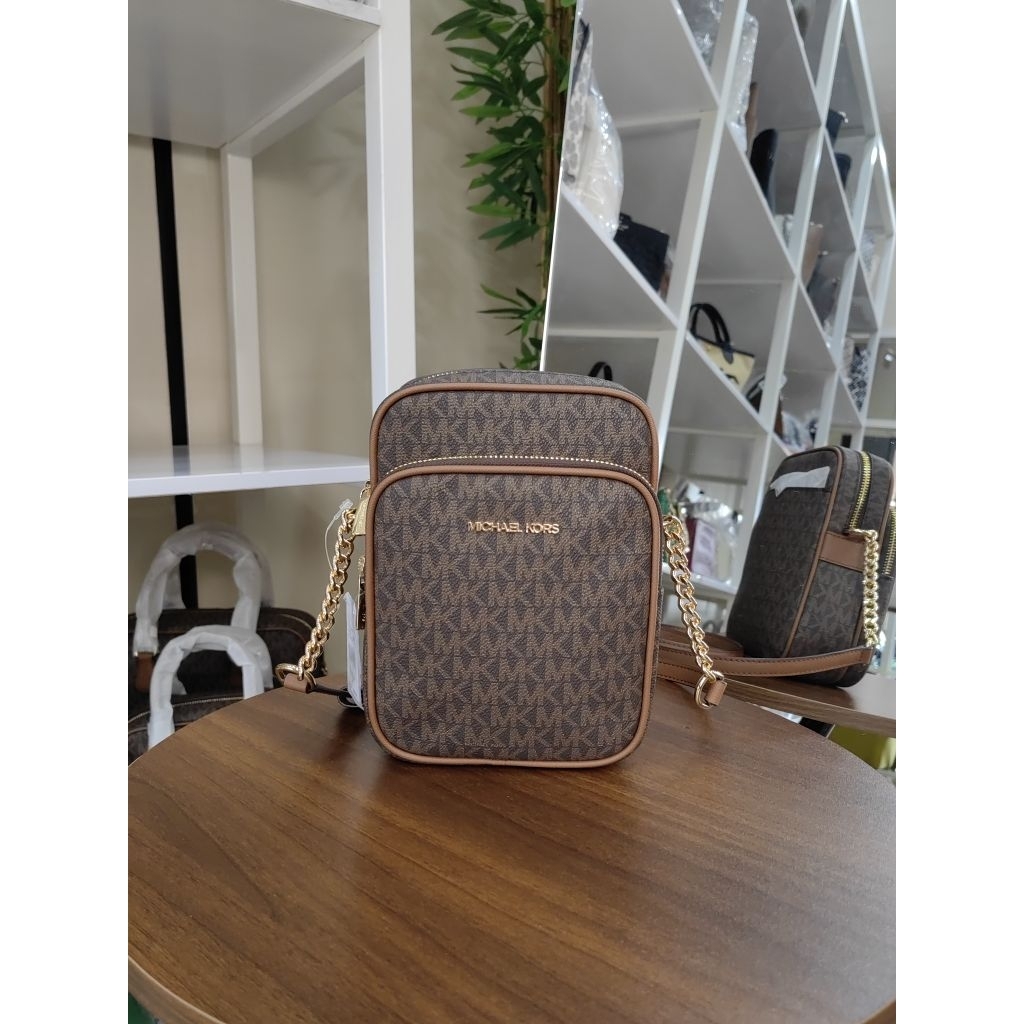 Michael Kors Jet Set Travel Medium NS Chain Xbody Signature Brown