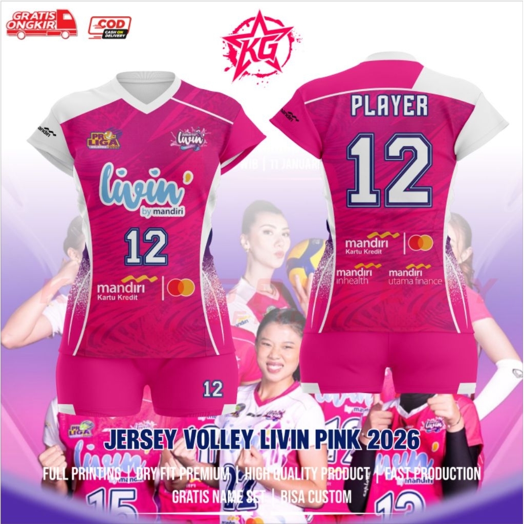 JERSEY BAJU VOLI WANITA LIVIN PINK 2026 FULL PRINTING GRATIS NAMA DAN NOMOR