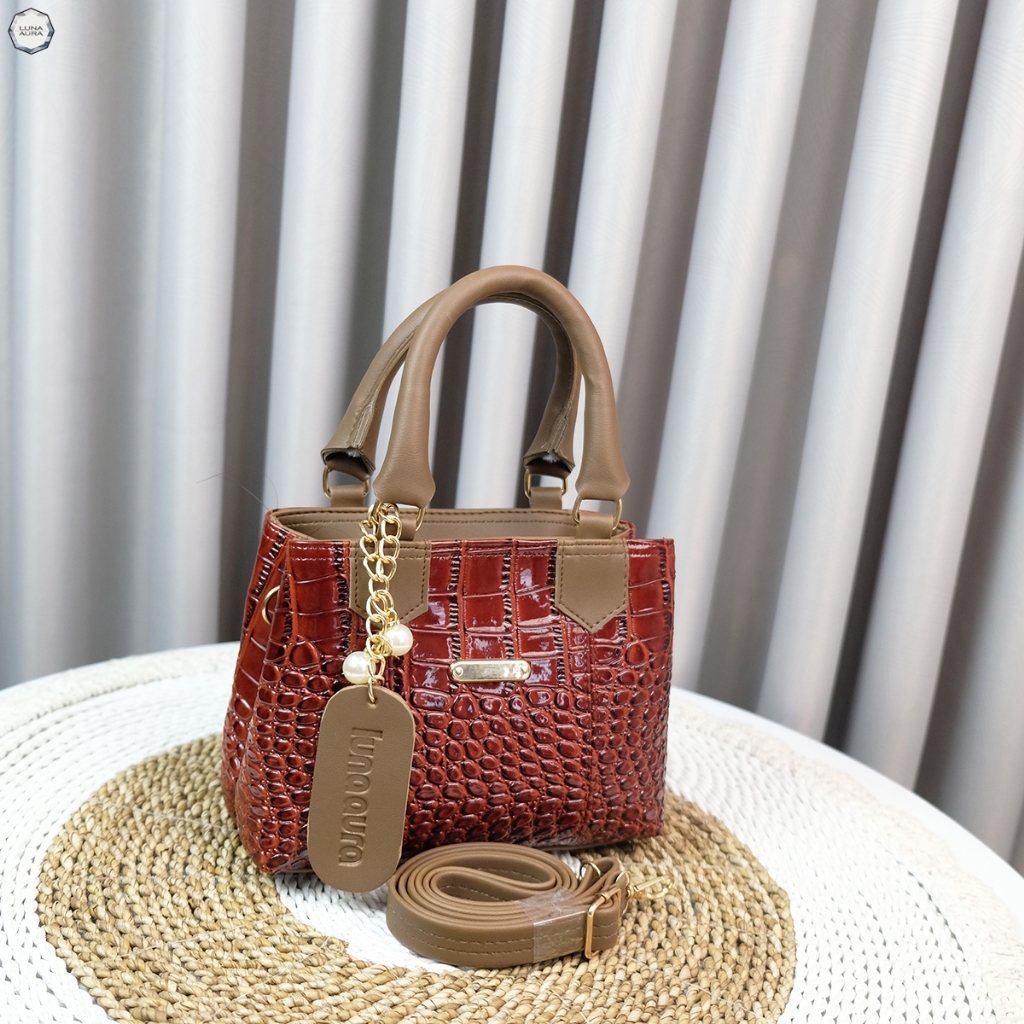 LUNA AURA Tas Selempang Jinjing Wanita Croco Milea 2 Ruang Tas Mewah Tas Fashion Tas ootd Kekinian
