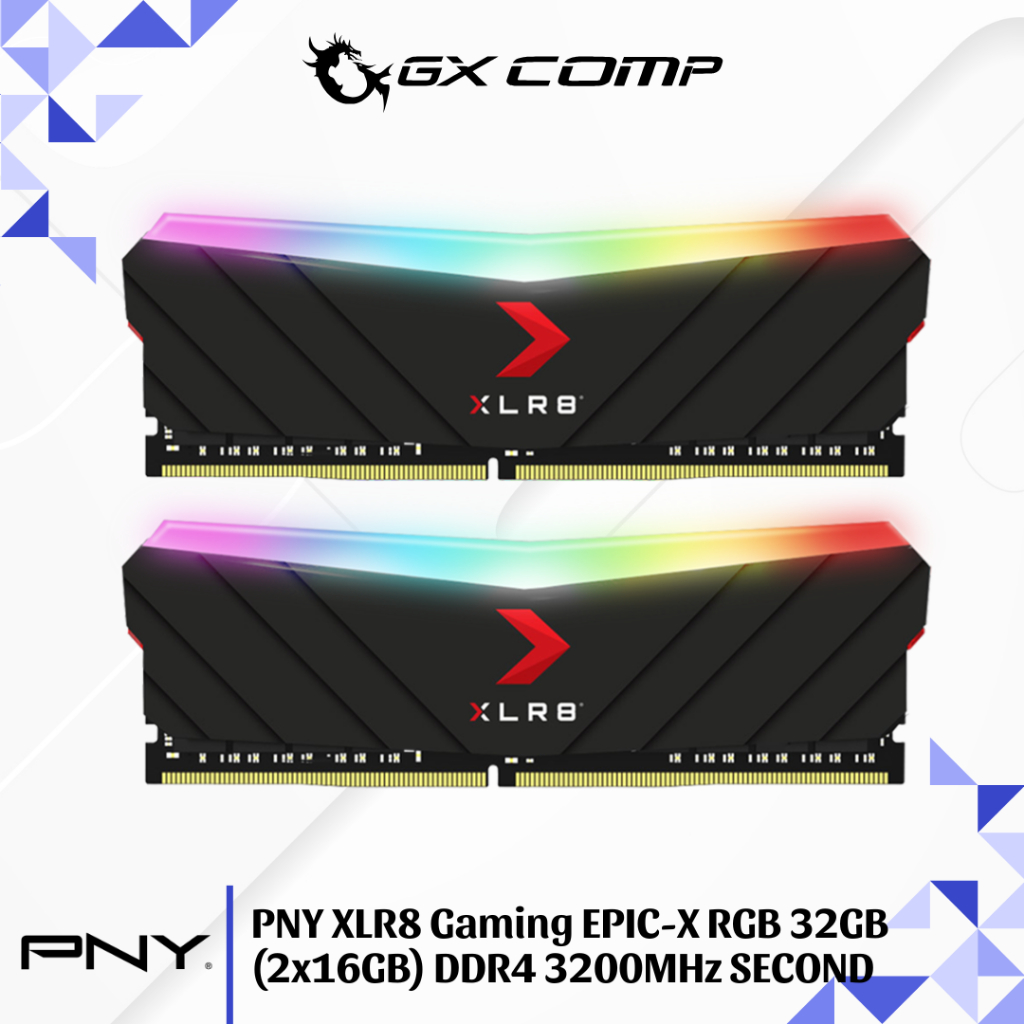 PNY XLR8 Gaming EPIC-X RGB Black 32GB 2x16GB Kit DDR4 3200MHz SECOND Longdimm Memory Ram for CPU Dek