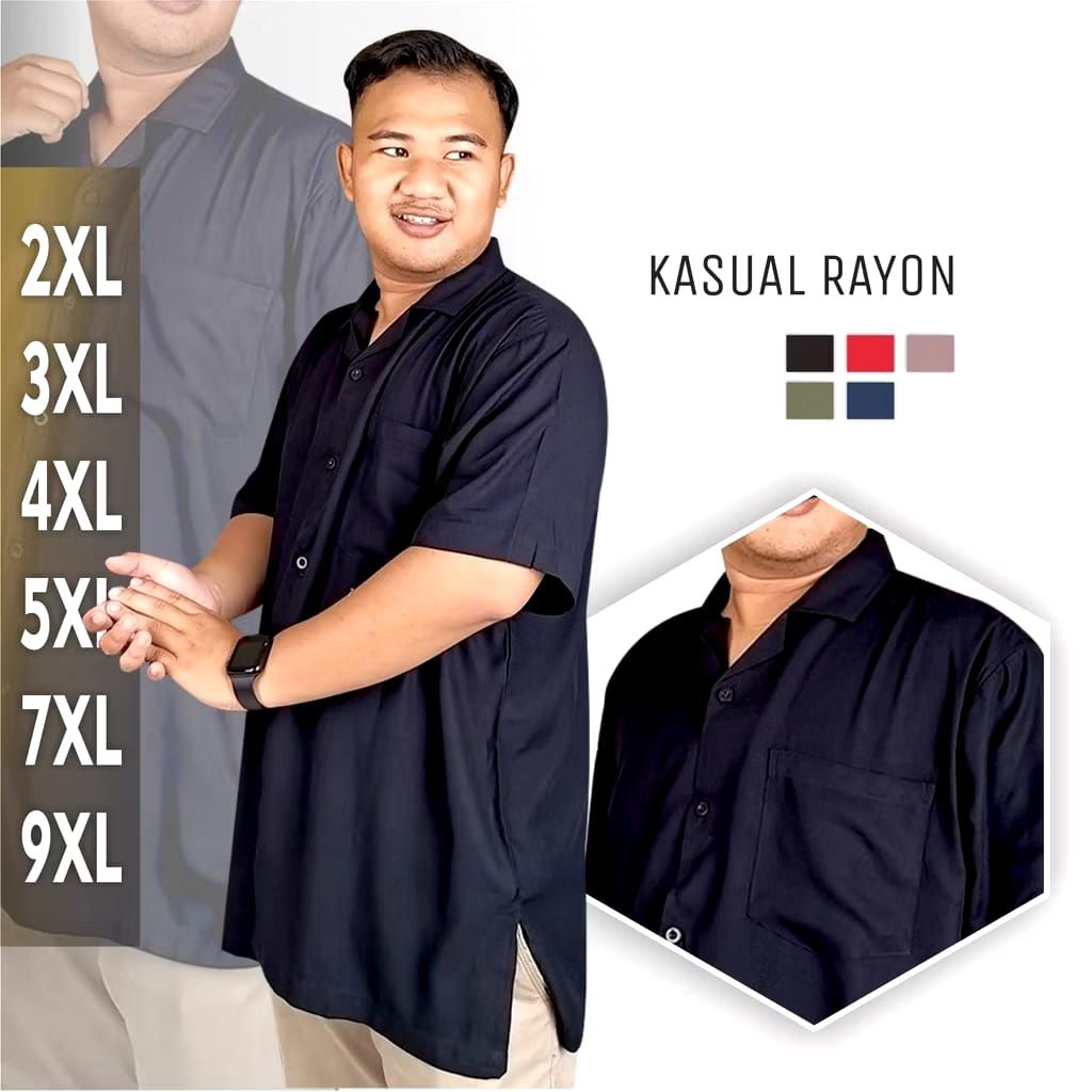 Kemeja Hawai Jumbo Big Size Pria Polos Lengan pendek Termurah
