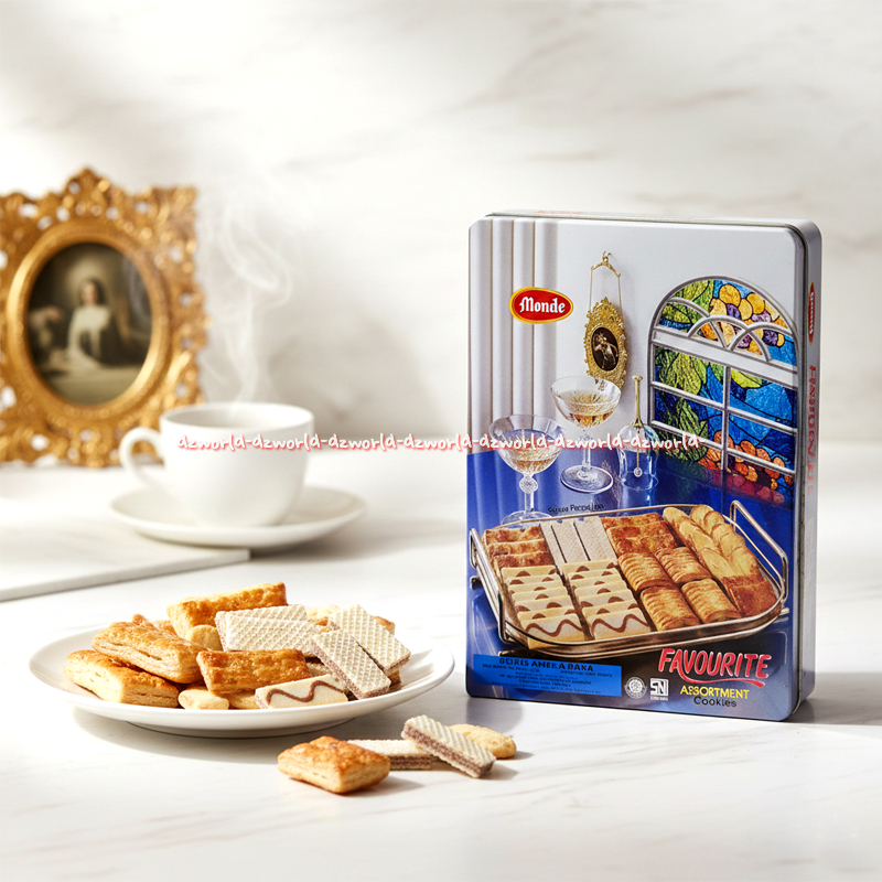Monde Favourite Assortment 575gr Biskuit Kukis Dan Pie Aneka Rasa Kemasan Kaleng Biru Monde Kue Pai 