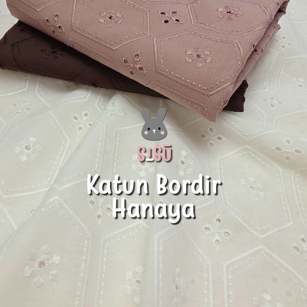 0,5 meter bahan katun bordir hanaya, kain katbol motif, katun bolong mukena outer blus dress