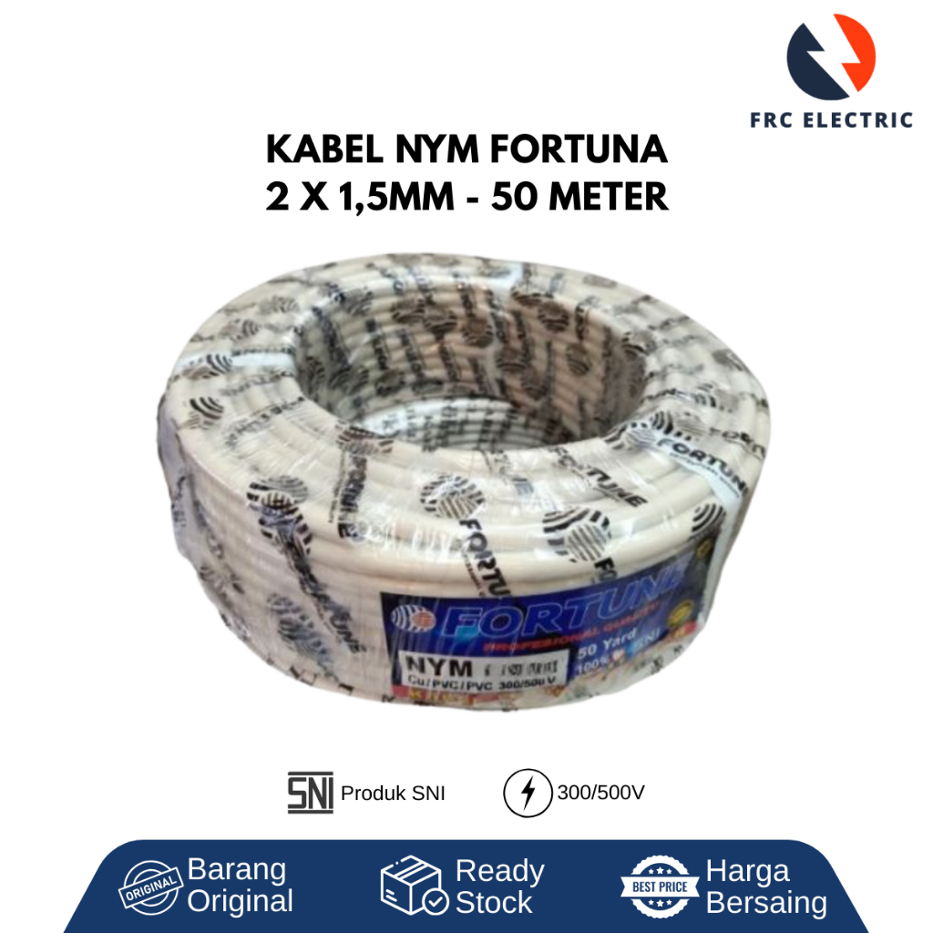 Kabel NYM 2x1,5mm FORTUNE HARGA 1 ROLL - Kabel Listrik SNI - Kabel Listrik NYM 2x1,5 mm