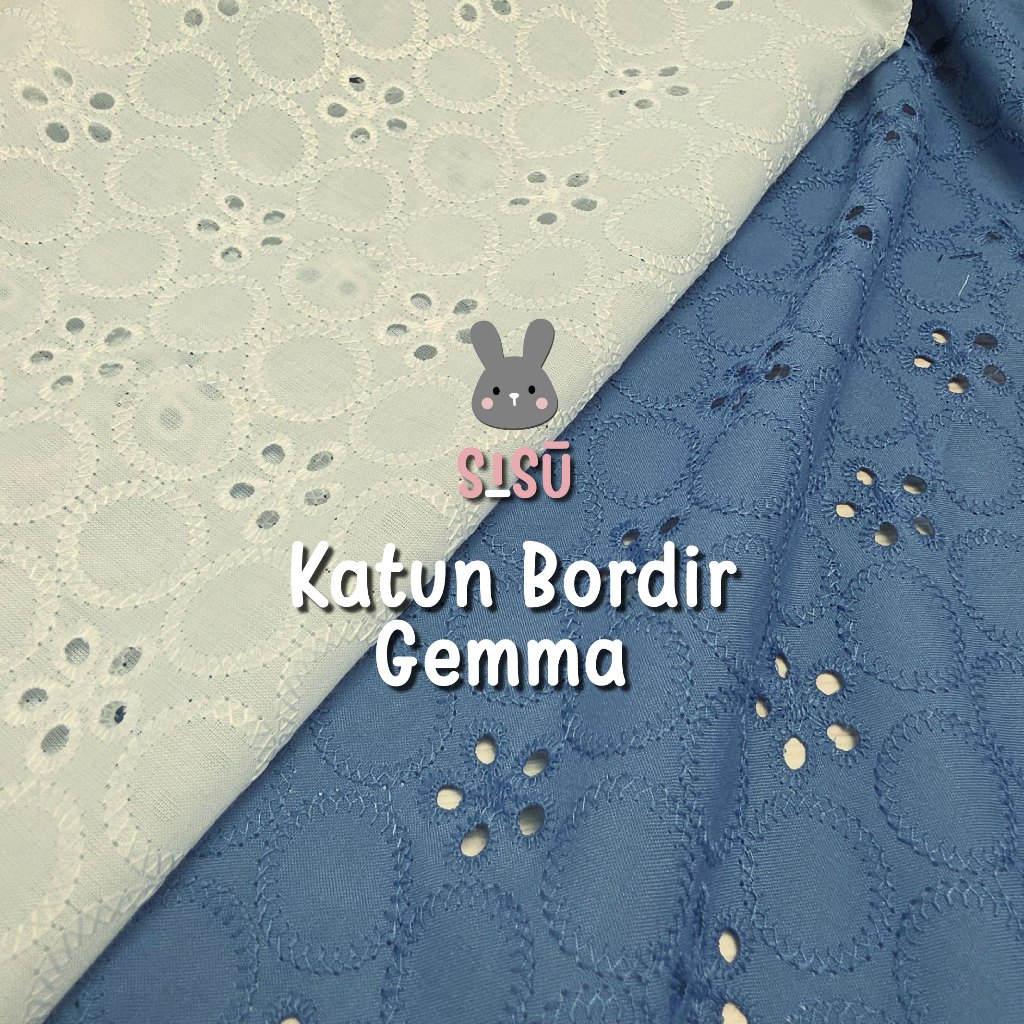 0,5 meter bahan katun bordir gemma, kain katbol motif, katun bolong mukena outer blus dress