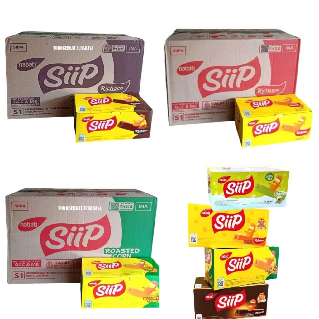 1 DUS RICHEESE NABATI SIIP SNACK ANEKA RASA KEJU | COKLAT | JAGUNG | COCOPANDAN NETTO 12 BOX X 20 PC