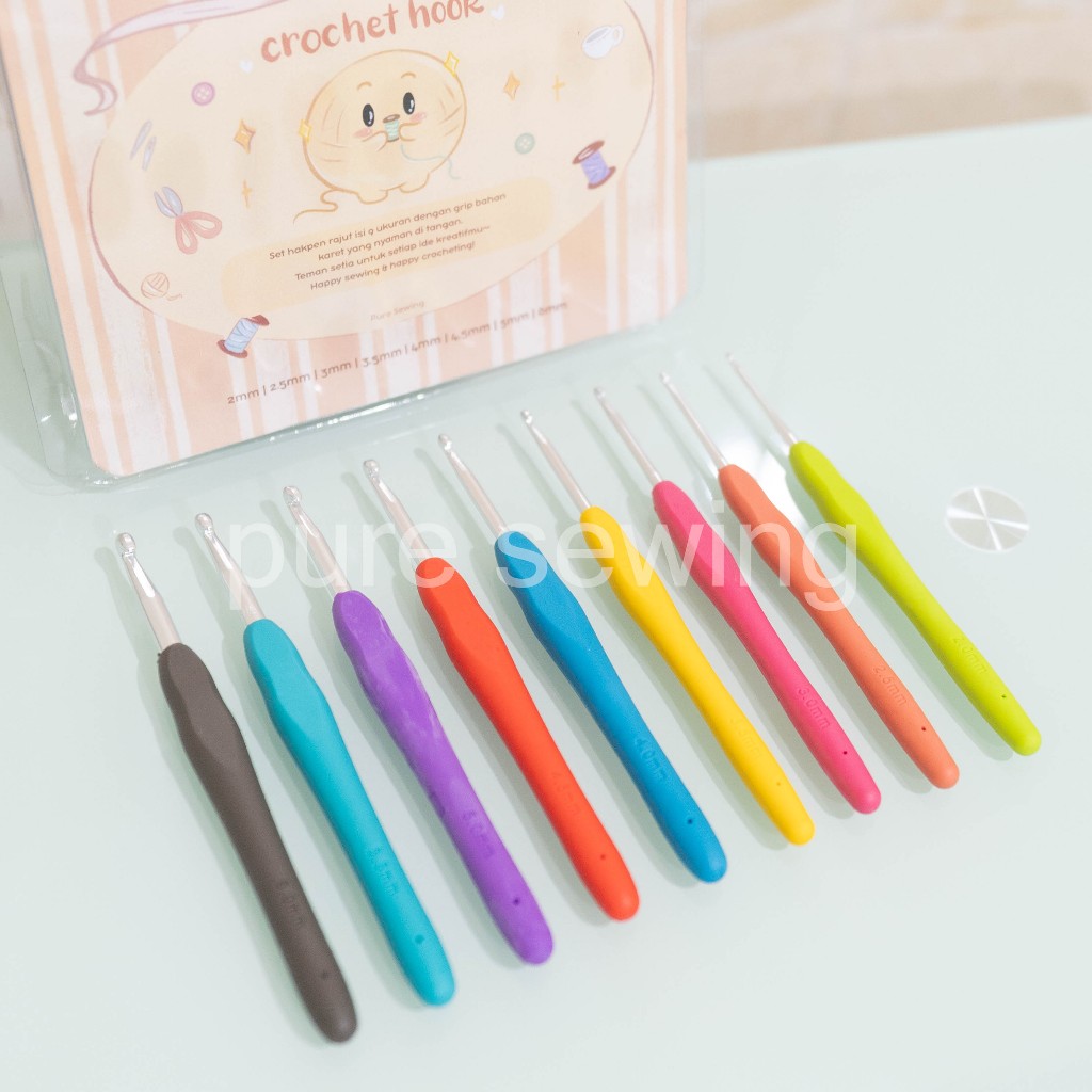(1 set) Hakpen Bahan Gagang Karet / Hakpen Rajut / Hakpen Silikon
