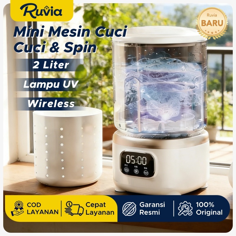 Ruvia Mesin Cuci Mini Cuci & Spin 2 in 1 Cuci + Pengering Portable Hemat Listrik untuk Kost & Rumah