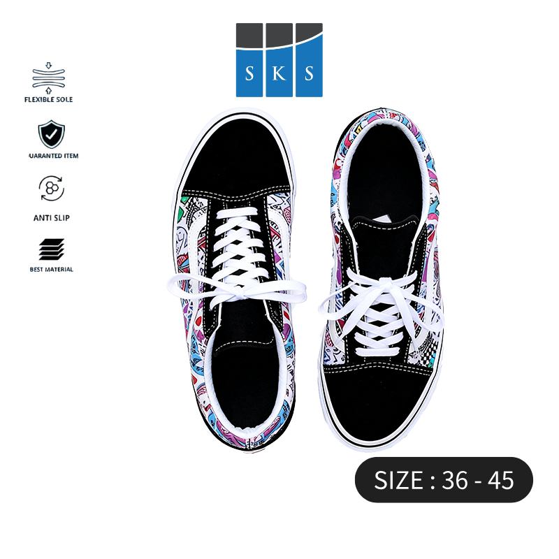 SEPATU KASUAL ASLI 100% MODEL RENDAH DENGAN GRAFITI, BAHAN KANVAS, UKURAN 36-45, SEPATU OLAHRAGA PRI