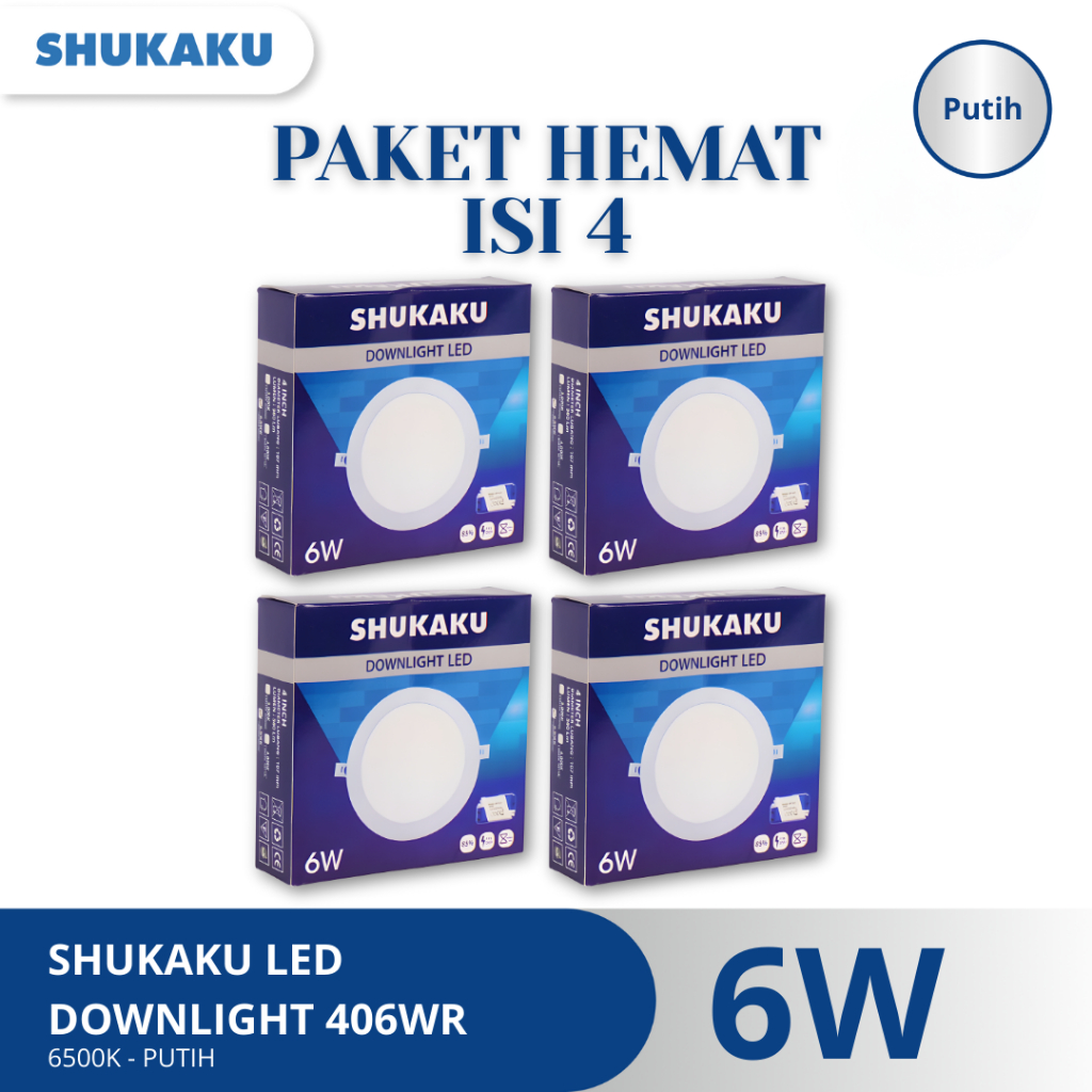 Paket Hemat SHUKAKU Lampu Downlight LED SLIM 6500K (PUTIH)