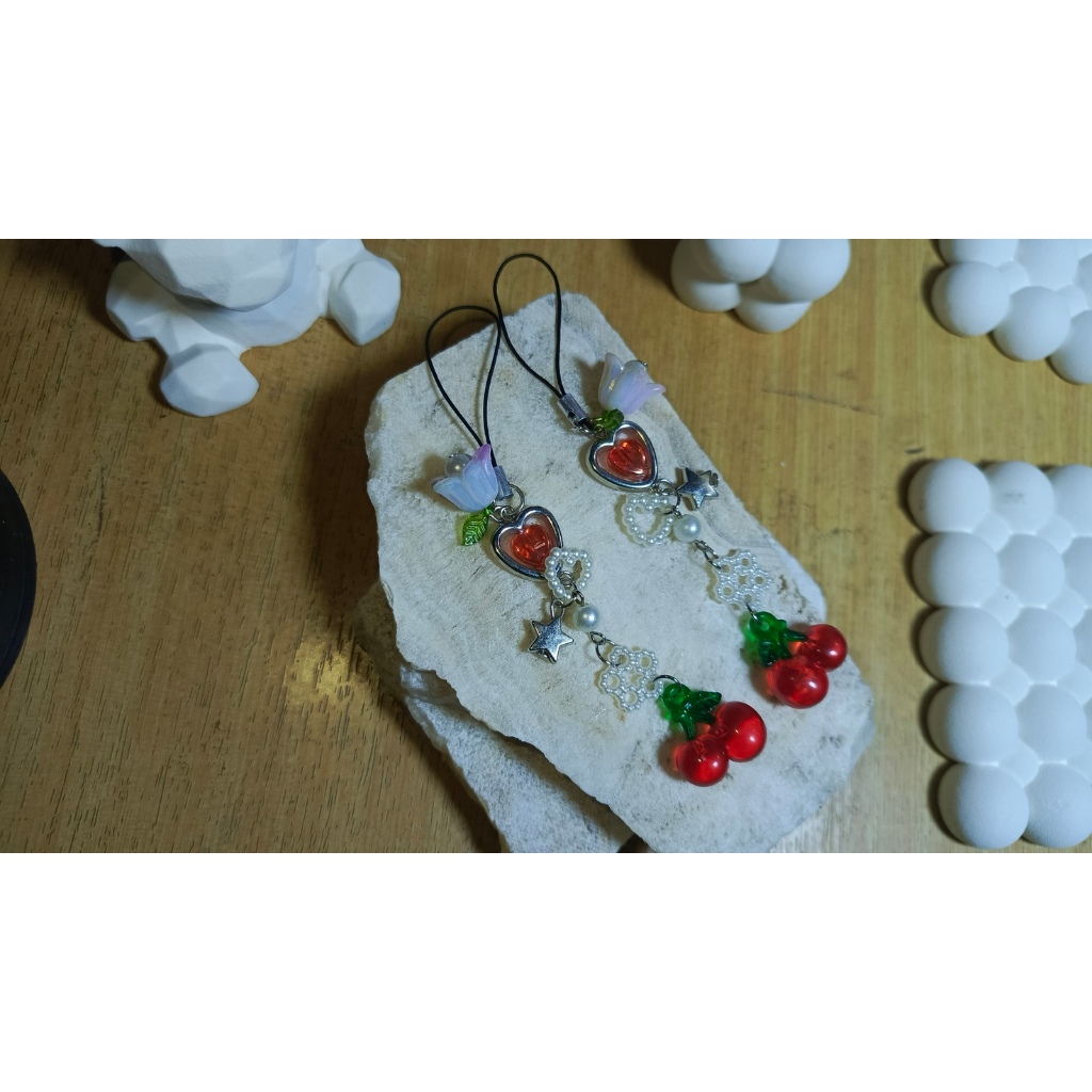 Cherry Phone Charm Aesthetic 'Scarlet Heart' Phone Strap