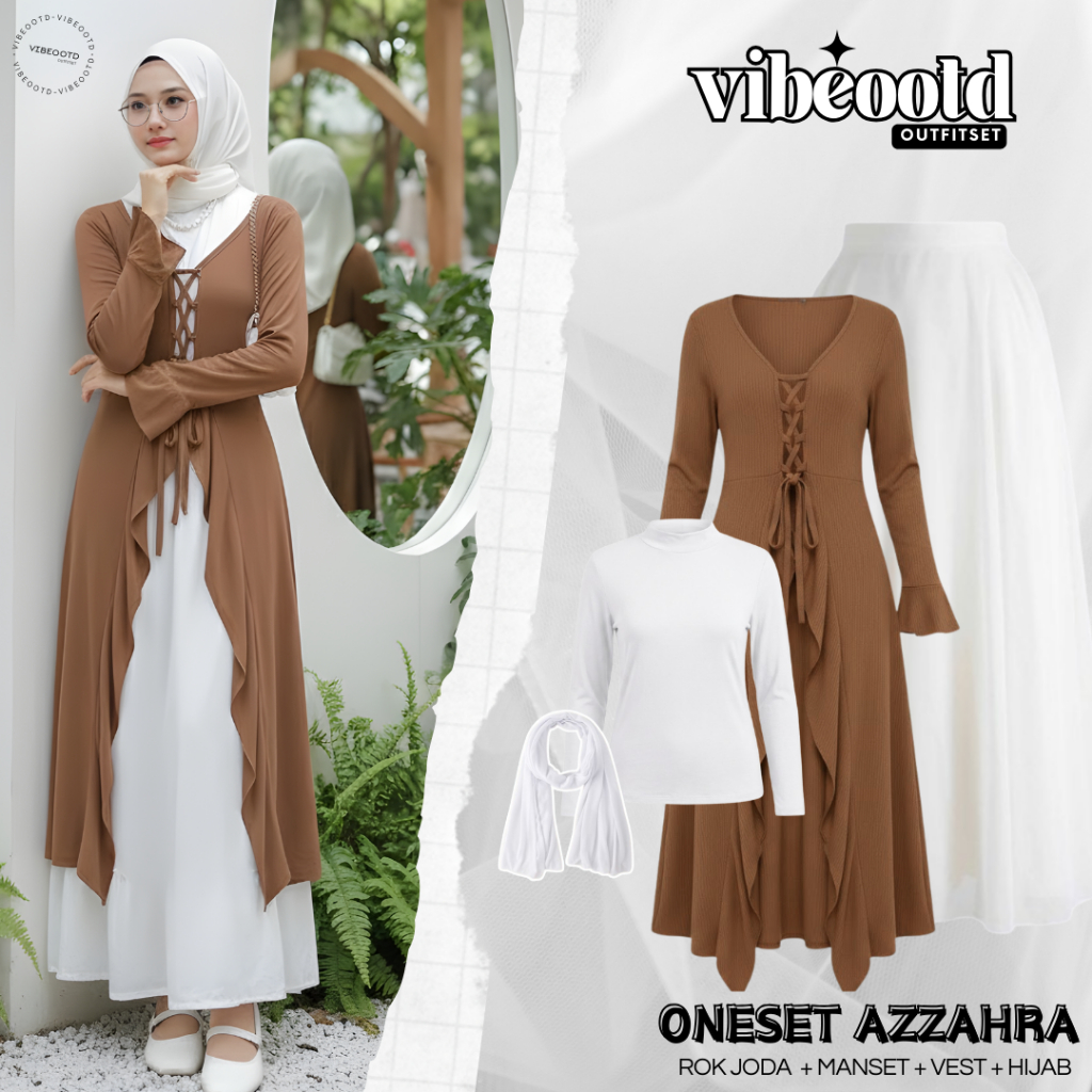 Azzahra Outfit Set Wanita Lebaran ( Rok Joda Payung + Cardigan Panjang Ballerine + Inner Manset + Pa