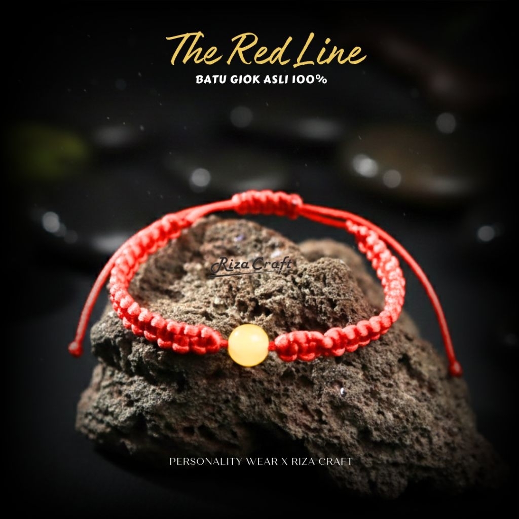 RED JADE Gelang Simple Tali Merah Serut Cina China Giok Kuning Emas ASLI Original Pria Wanita