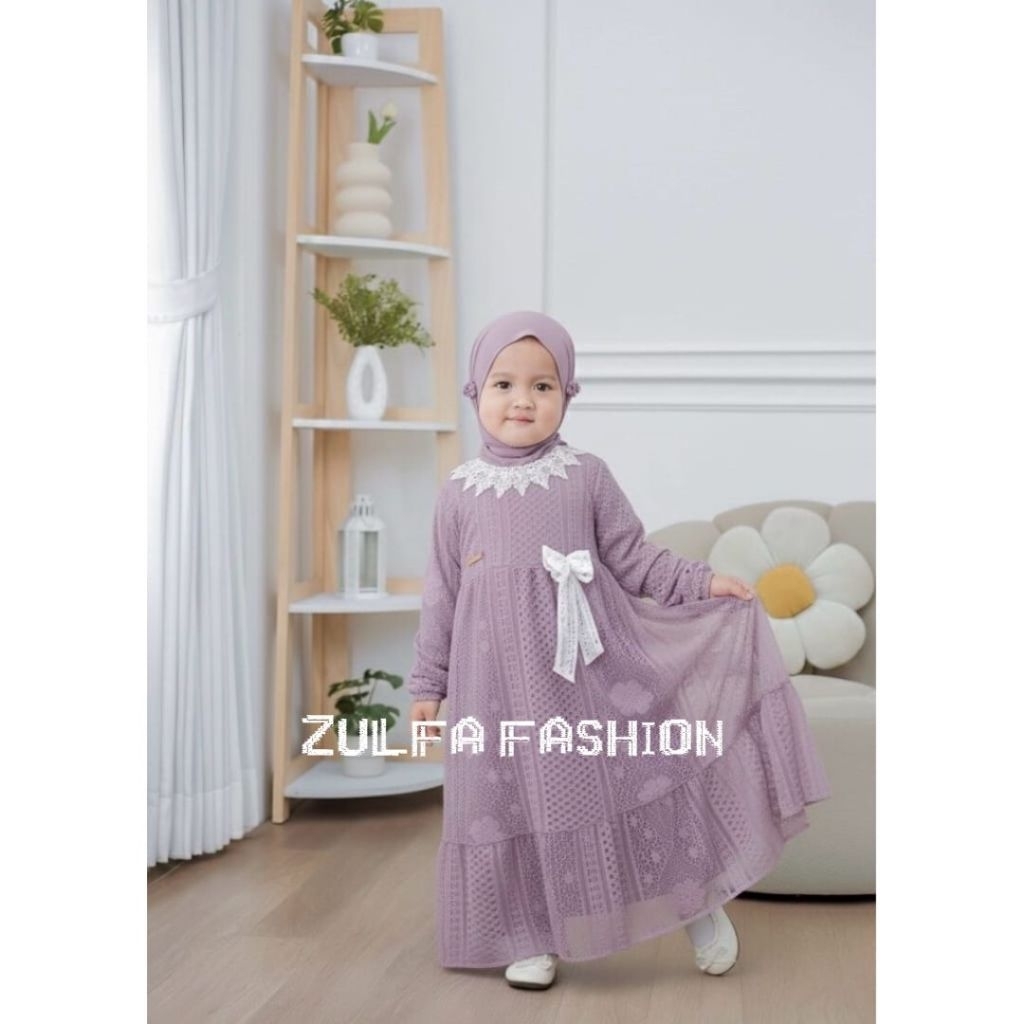 Gamis Anak Pita Kids Bahan Brokat Malika Usia 1-10 Tahun Baju Gamis Anak Plus Hijab