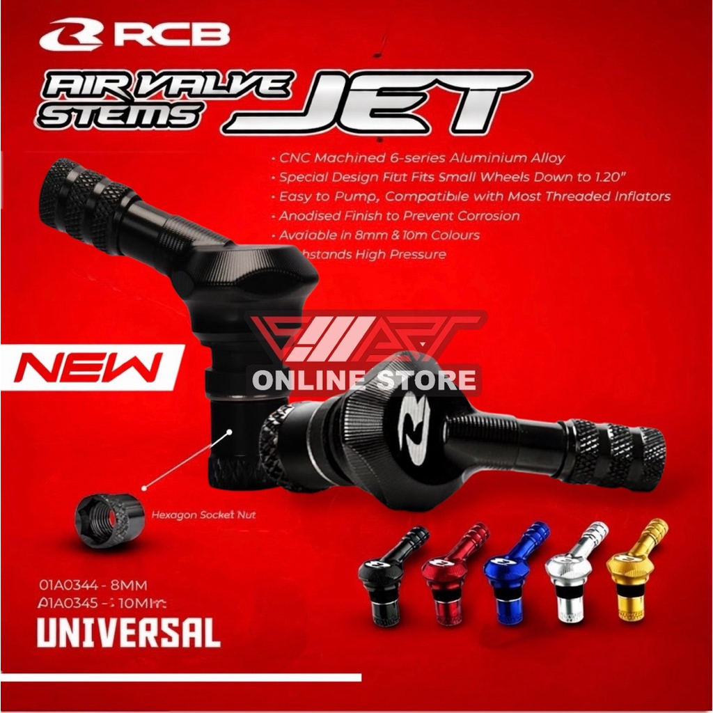 RCB RACING PENTIL AIR VALVE STEMS JET VELG BAN TUBELESS BENGKOK MIRING CNC 8MM 10MM TUBLES TUBLESS