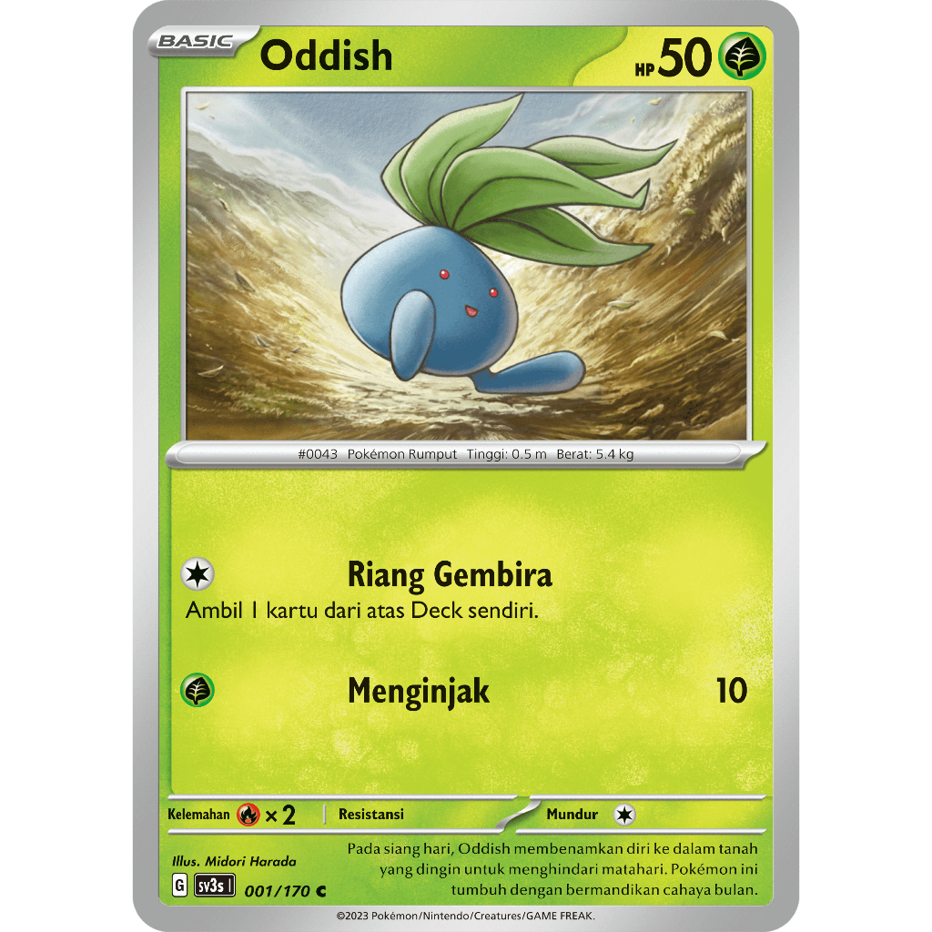 Kartu Pokémon TCG Bahasa Indonesia Oddish Kondisi NM Kilau Hitam 001/170