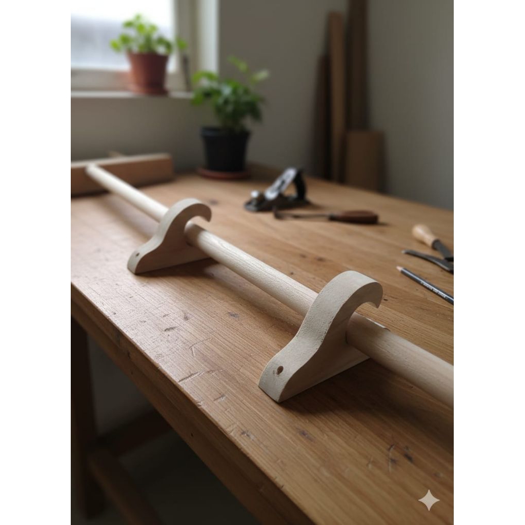 rel gorden kayu / batang gorden kayu / tiang gantungan gorden kayu / gantungan gorden kayu