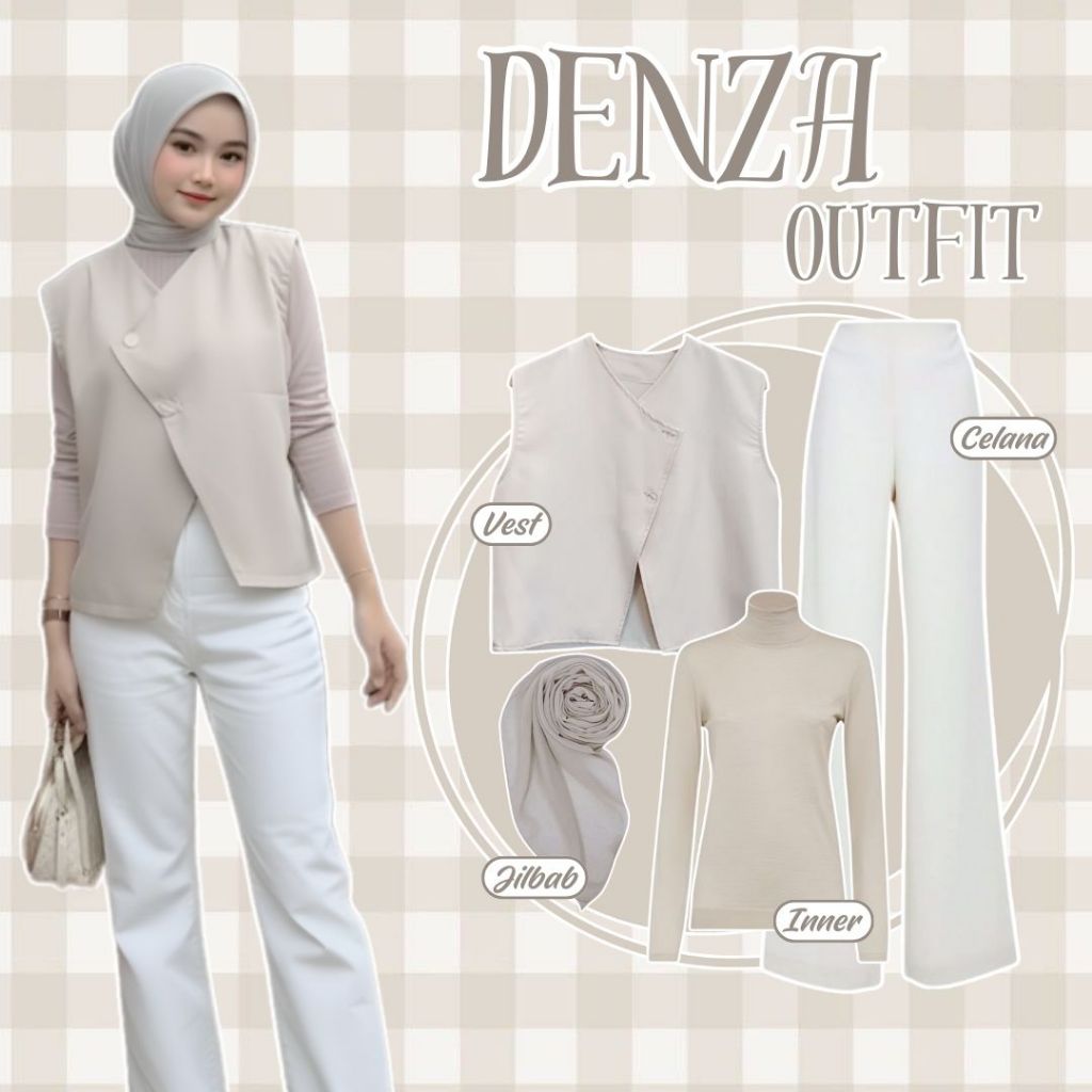 Outfit Lebaran Cewek ( Vest Rompi Wanita + Inner Manset + Celana Cutbray Putih ) OOTD Korea Style