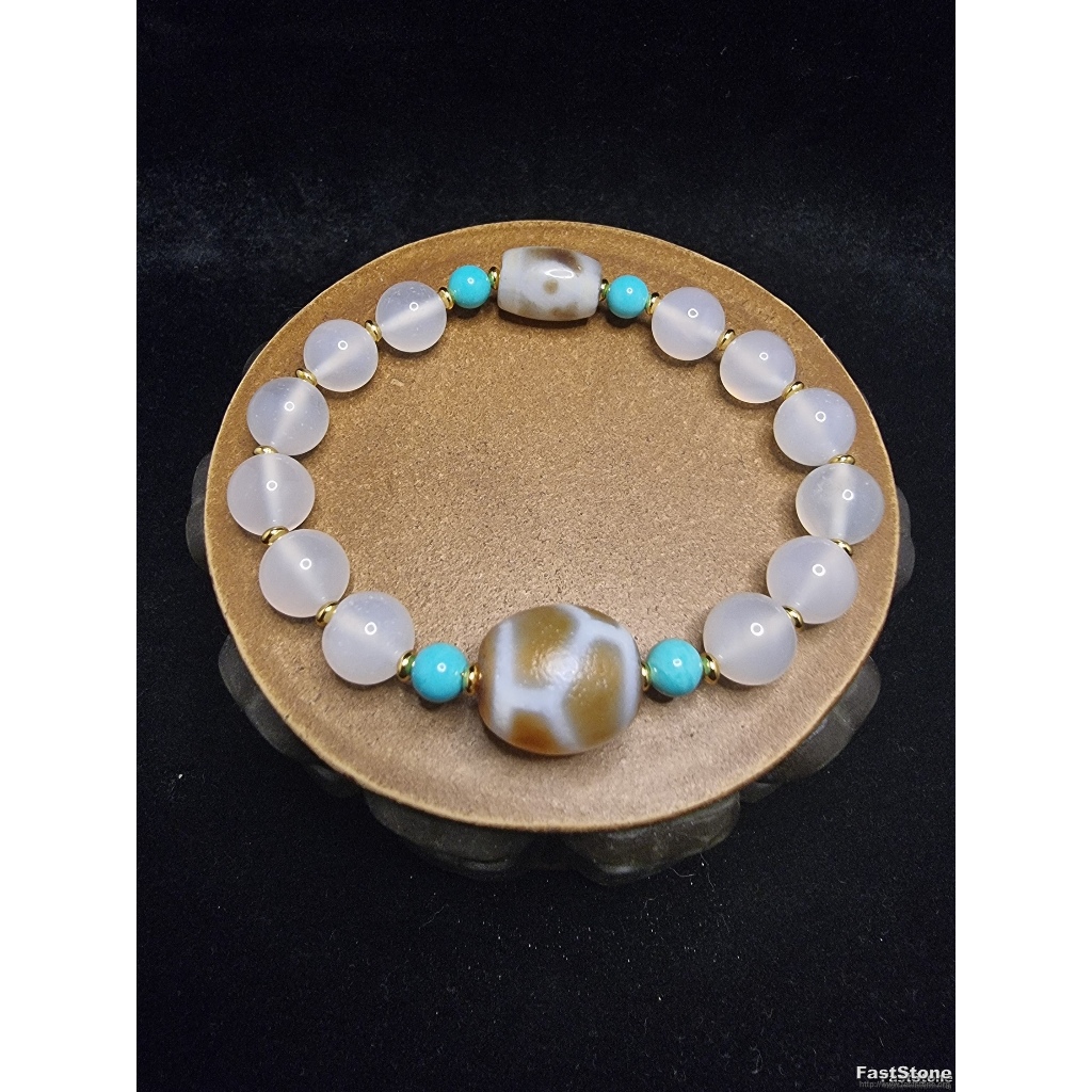 Batu Dzi Blue Turtle Shell 2 Mata Tibet 17mm E1279