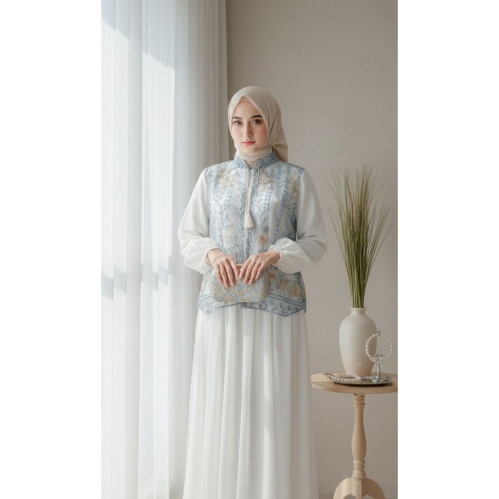 gamis tile garden wanita/gamis tile rompi brokat/gamis lebaran kekinian