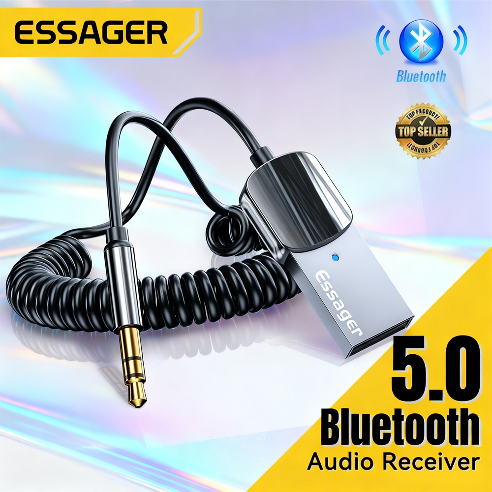 Essager Wireless Audio Receiver Adapter Bluetooth 5.0 Aux USB hingga 3.5mm Jack Audio Mic Hands-Free