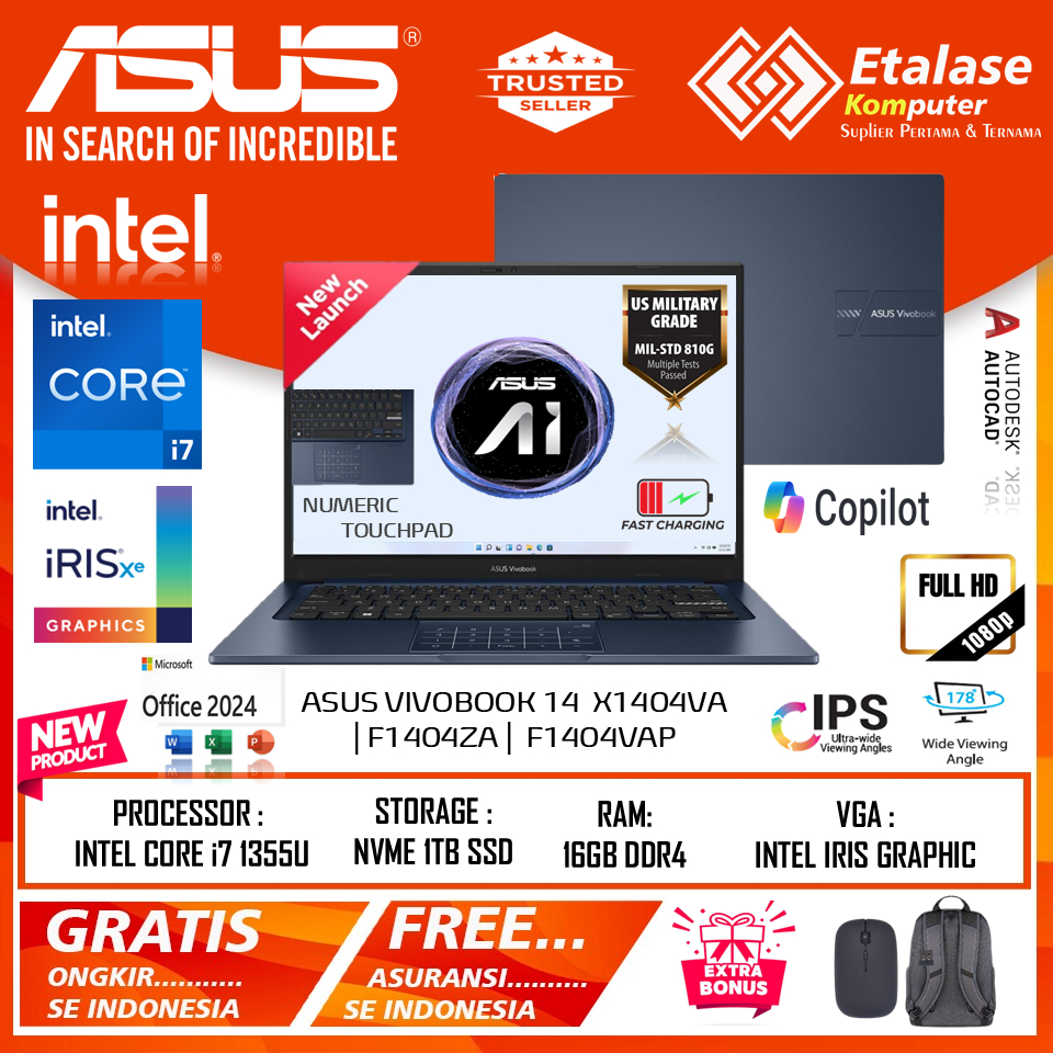 ASUS VIVOBOOK 14 X1404VA Core i7 1355U | i5 1334U 16GB 1TB | F1404ZA i5 1235U | F1404VAP Core 5 120u