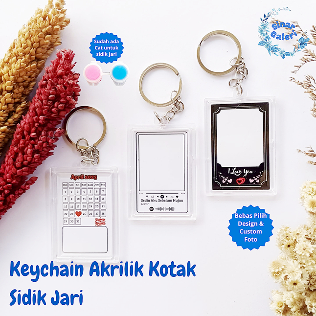CUSTOM Gantungan Kunci Akrilik KOTAK SIDIK JARI Keychain Foto Ganci Insert Paper | Souvenir | Gift