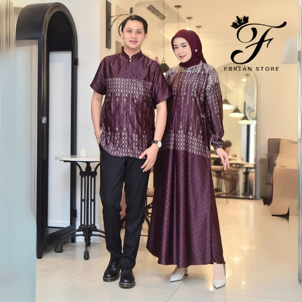 Gamis Couple Silk Premium Serimbit | Set Couple Keluarga Kondangan Harian