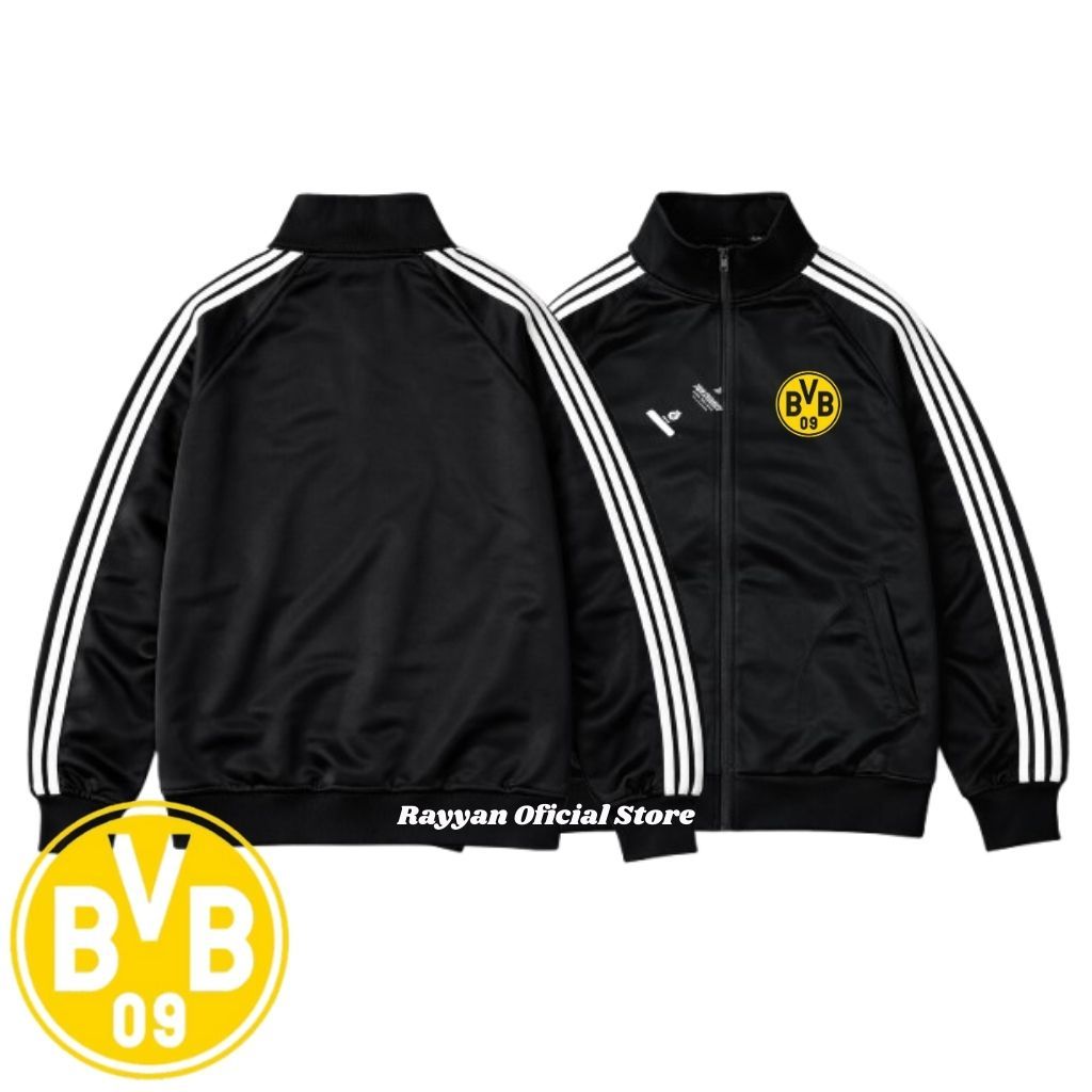 Jaket Basic Pria Wanita Tracktop Black Stripe Borusia Dortmund Pria & Wanita - Jaket Couple Olahrag 